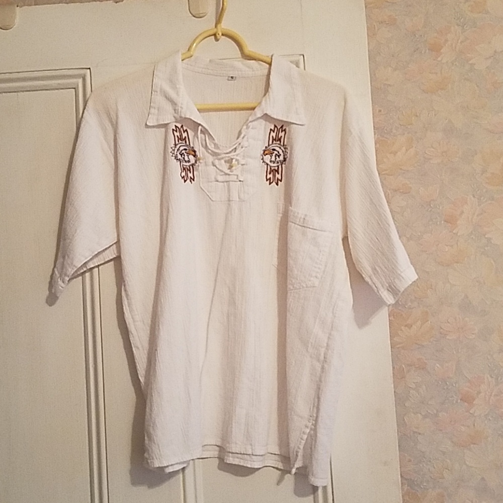 White Mens Tie Shirt with Eagle Design -S